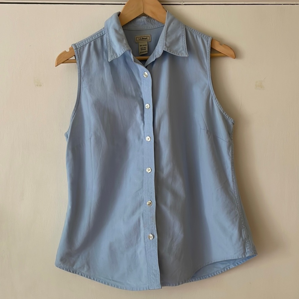 Powder Blue LLBean Sleeveless Buttondown